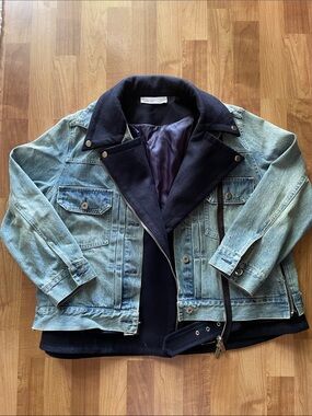 Sacai Luck Distressed Denim Jacket with Moto Detailing